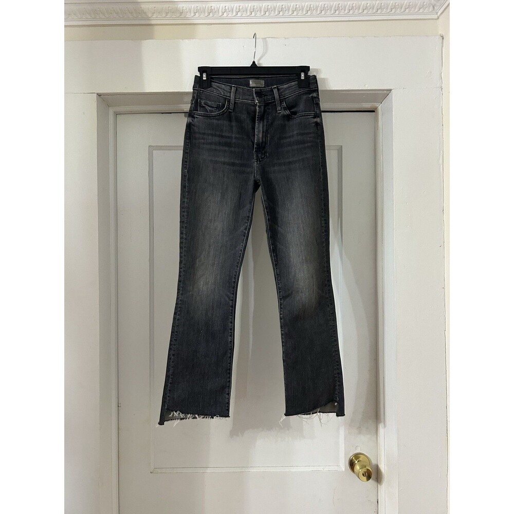 Mother Insider Crop Step Fray Straight Jeans Womens 26 Black Raw Hem USA Denim